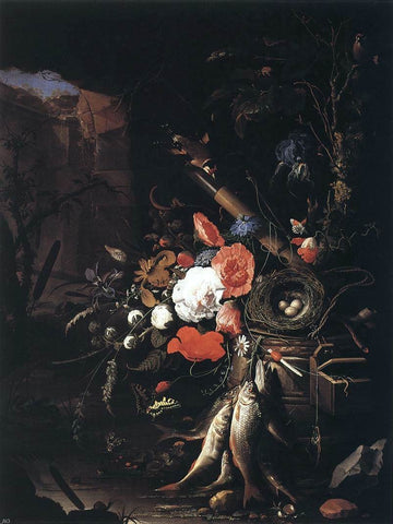  Abraham Mignon Still-Life with Fishes and Bird Nest - Hand Painted Oil Painting