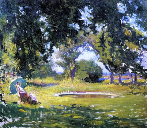  Edmund Tarbell Seated Woman by a Pond (also known as My Wife in a Garden) - Hand Painted Oil Painting