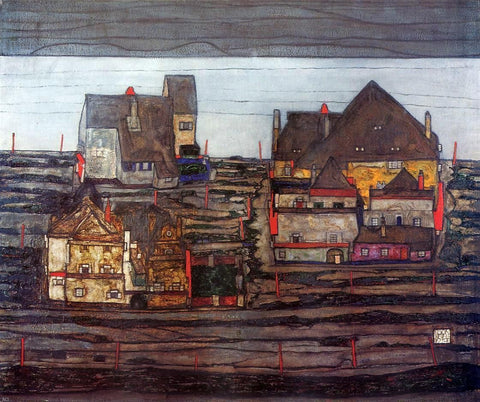  Egon Schiele Vorstadt I - Hand Painted Oil Painting