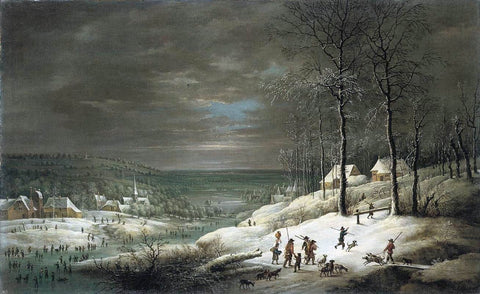  Lucas Van Uden Winter Landscape with Hunters - Hand Painted Oil Painting