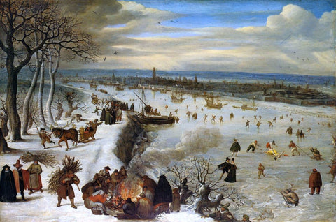  Lucas Van Valkenborch View of Antwerp with the Frozen Schelde - Hand Painted Oil Painting