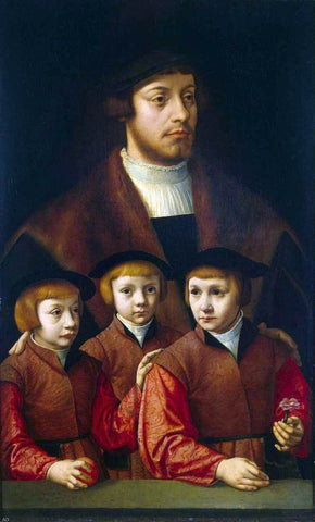  Barthel Bruyn Portrait of a Man with Three Sons - Hand Painted Oil Painting