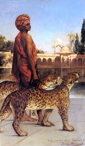  Jean-Joseph Benjamin Constant A Palace Guard with Two Leopards - Hand Painted Oil Painting
