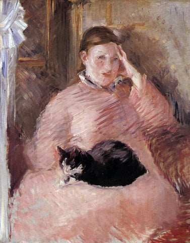  Edouard Manet Woman with a Cat, Portrait of Madame Manet - Hand Painted Oil Painting