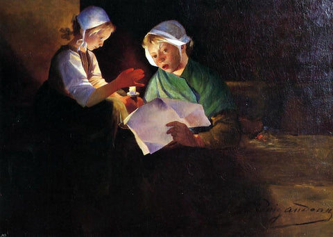  Ferdinand Du Puigaudeau Reading - Hand Painted Oil Painting