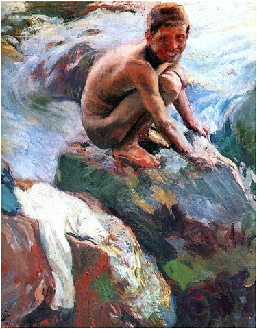  Joaquin Sorolla Y Bastida Boy on the Rocks, Javea - Hand Painted Oil Painting