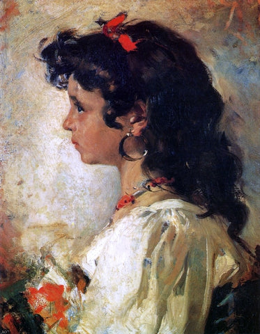  Joaquin Sorolla Y Bastida Head of an Italian Girl - Hand Painted Oil Painting