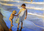 Joaquin Sorolla Y Bastida Valencia, Two LIttle Girls on a Beach - Hand Painted Oil Painting