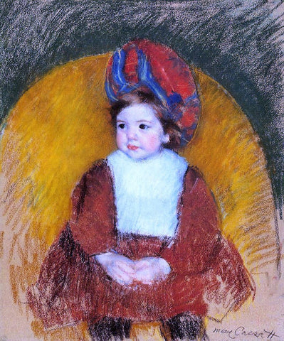  Mary Cassatt Margot in a Dark Red Costume Seated on a Round Backed Chair - Hand Painted Oil Painting