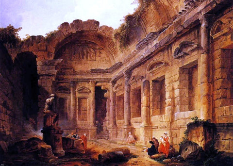  Hubert Robert Interior of the Temple of Diana at Nimes - Hand Painted Oil Painting