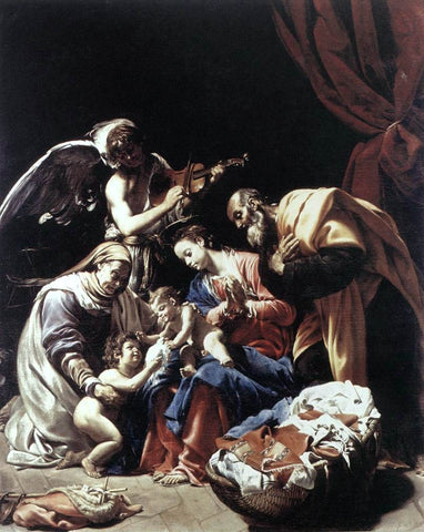  Orazio Borgianni Holy Family with St Elizabeth, the Young St John the Baptist and an Angel - Hand Painted Oil Painting