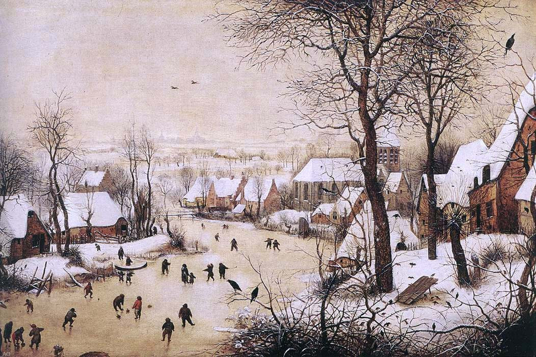 The Elder Pieter Bruegel Winter Landscape with Skaters and Bird