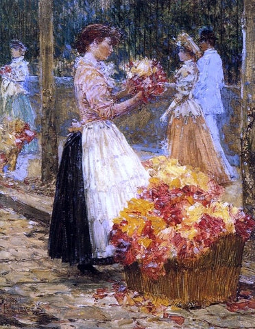Woman Selling Flowers by Frederick Childe Hassam - Hand Painted Oil Painting