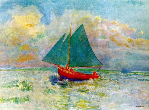 Red Boat with Blue Sails by Odilon Redon - Hand Painted Oil Painting