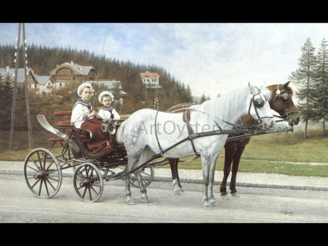  Karl Buchta Young Boys In A Horse-drawn Carriage - Hand Painted Oil Painting