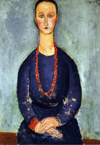 Amedeo Modigliani Woman in a Red Necklace - Hand Painted Oil Painting
