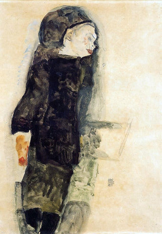  Egon Schiele Child in Black - Hand Painted Oil Painting
