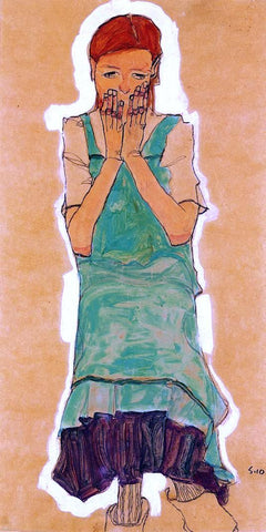  Egon Schiele Girl with Green Pinafore - Hand Painted Oil Painting