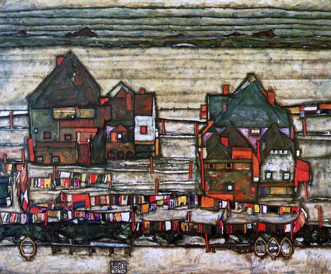  Egon Schiele Houses with Laundry (also known as Seeburg II) - Hand Painted Oil Painting