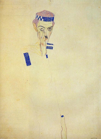  Egon Schiele Man with Blue Headband and Hand on Cheek - Hand Painted Oil Painting
