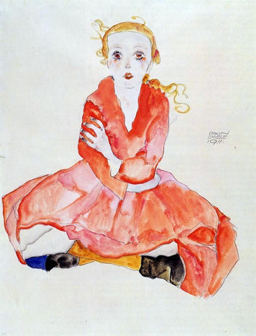  Egon Schiele Seated Girl Facing Front - Hand Painted Oil Painting