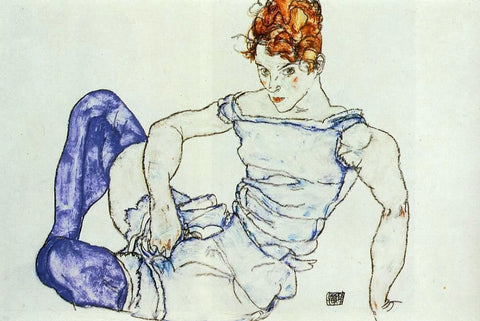 Egon Schiele Seated Woman in Violet Stockings - Hand Painted Oil Painting
