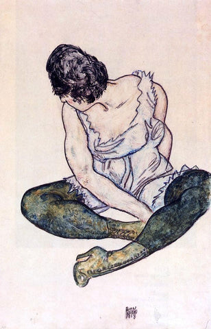  Egon Schiele Seated Woman with Green Stockings - Hand Painted Oil Painting
