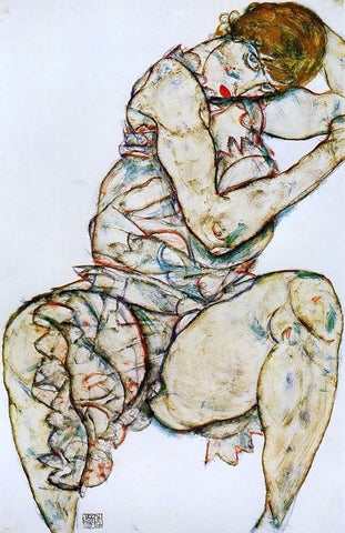  Egon Schiele Seated Woman with Her Left Hand in Her Hair - Hand Painted Oil Painting