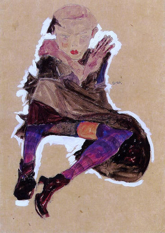  Egon Schiele Seated Young Girl - Hand Painted Oil Painting