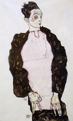  Egon Schiele Self Portrait in Lavender and Dark Suit, Standing - Hand Painted Oil Painting