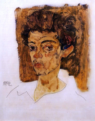  Egon Schiele Self Portrait with Brown Background - Hand Painted Oil Painting