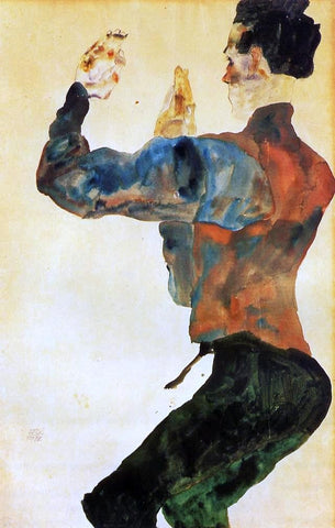  Egon Schiele Self Portrait with Raised Arms, Back View - Hand Painted Oil Painting