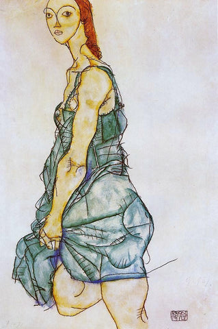  Egon Schiele Standing Woman in a Green Skirt - Hand Painted Oil Painting