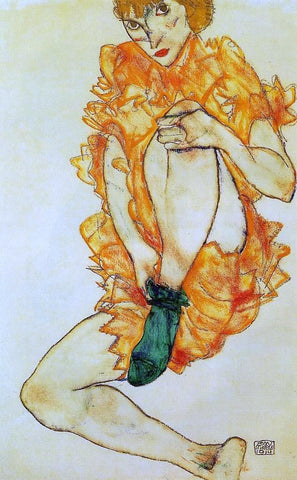  Egon Schiele The Green Stocking - Hand Painted Oil Painting