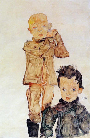 Egon Schiele Two Boys - Hand Painted Oil Painting