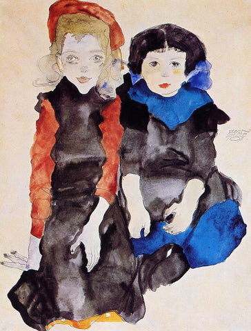  Egon Schiele Two Little Girls - Hand Painted Oil Painting