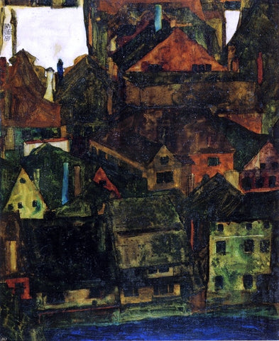  Egon Schiele View of Houses and Roofs of Krumau, Seen from the Schlossberg - Hand Painted Oil Painting