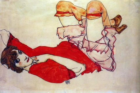  Egon Schiele Wally with a Red Blouse - Hand Painted Oil Painting