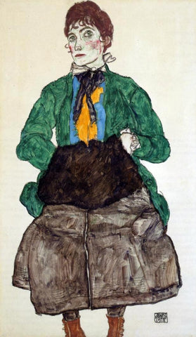  Egon Schiele Woman in a Green Blouse and Muff - Hand Painted Oil Painting