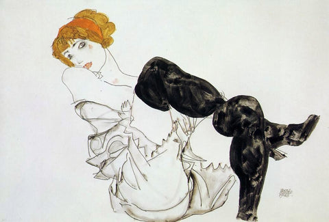  Egon Schiele Woman in Black Stockings - Hand Painted Oil Painting