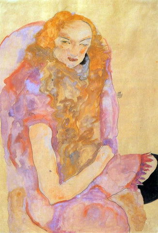 Egon Schiele Woman with Long Hair - Hand Painted Oil Painting