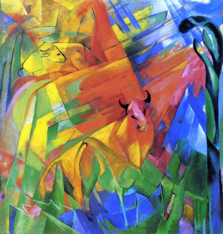  Franz Marc Animals in Landscape (also known as Painting with Bulls) - Hand Painted Oil Painting