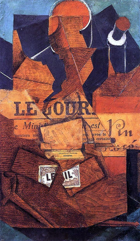  Juan Gris Tobacco, Newspaper and Bottle of Wine - Hand Painted Oil Painting