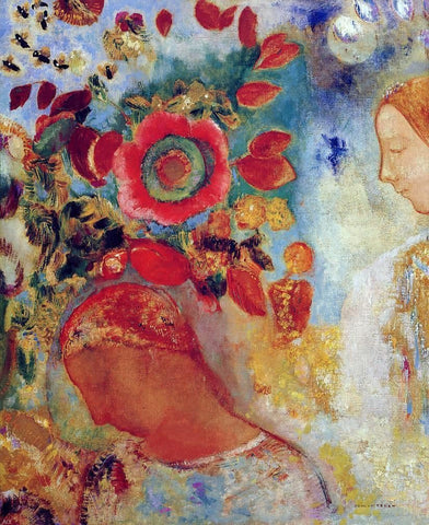  Odilon Redon Two Young Girls among Flowers - Hand Painted Oil Painting