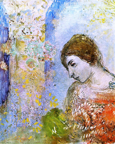  Odilon Redon Woman with Pillar of Flowers - Hand Painted Oil Painting