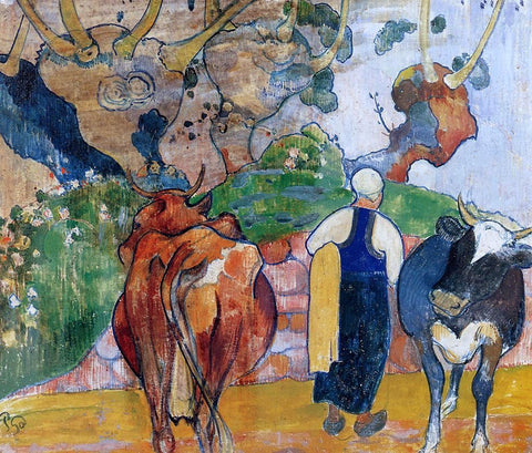  Paul Gauguin Peasant Woman and Cows in a Landscape - Hand Painted Oil Painting