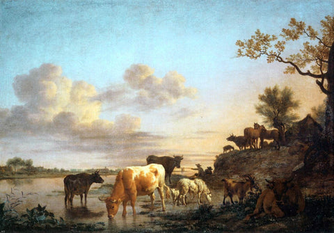  Adriaen Van de Velde Animals by the River - Hand Painted Oil Painting