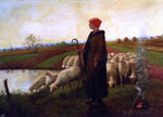  Aime Perret A Shepherdess with her Flock - Hand Painted Oil Painting