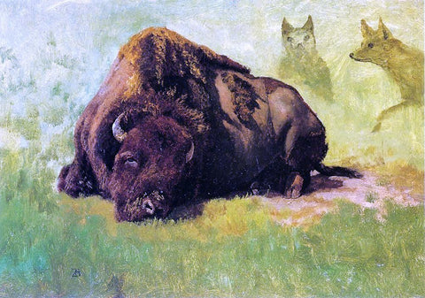  Albert Bierstadt Bison with Coyotes in the Background - Hand Painted Oil Painting