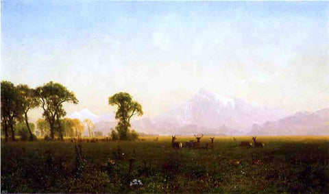  Albert Bierstadt Deer Grazing, Grand Tetons, Wyoming - Hand Painted Oil Painting